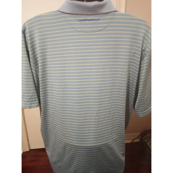 Under Armour UA Heatgear S/S Polo Golf Shirt Men’s 2XL Blue Yellow Striped - Picture 7 of 12